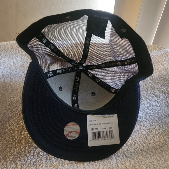 New Era Milwaukee Brewers Navy 59FIFTY Mesh Fitted Cap - Size 8 - Picture 4 of 5